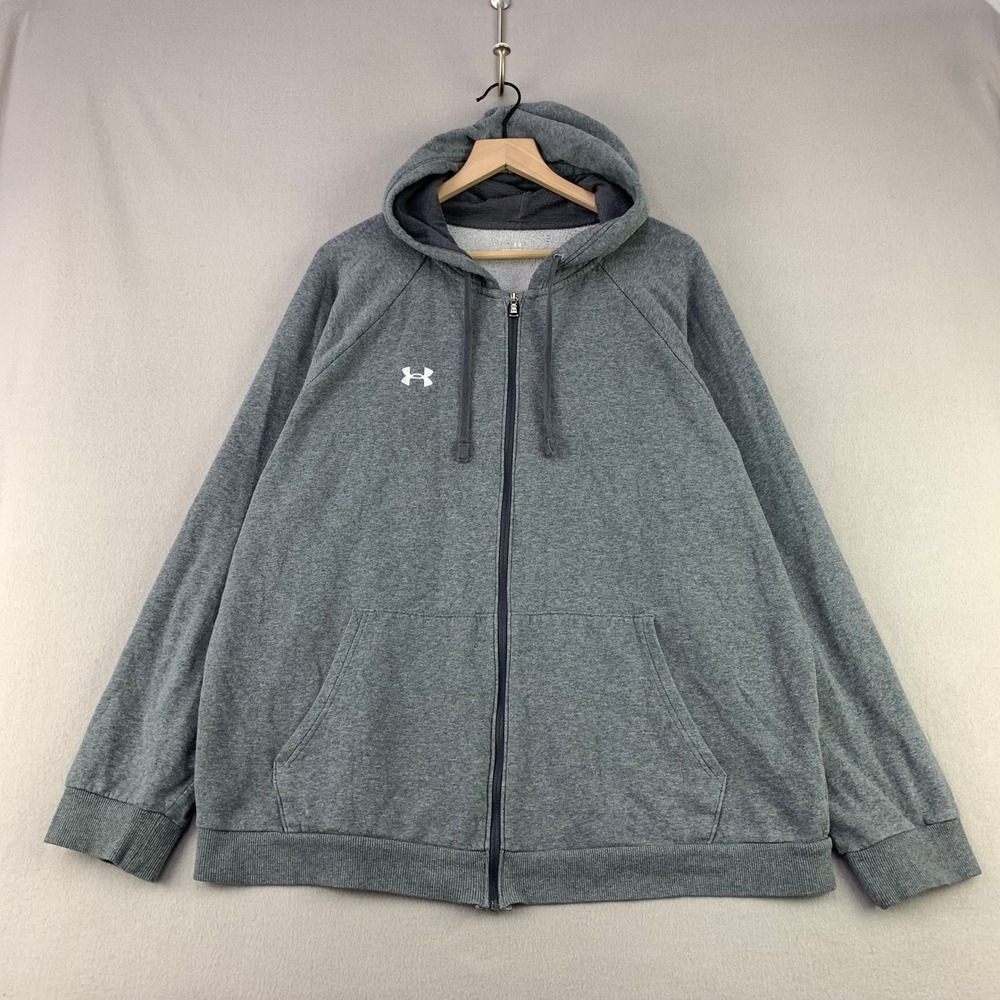 Under Armour Rival Fleece Hoodie Men 2XL Gray Full Zip Cozy Classic Fleece